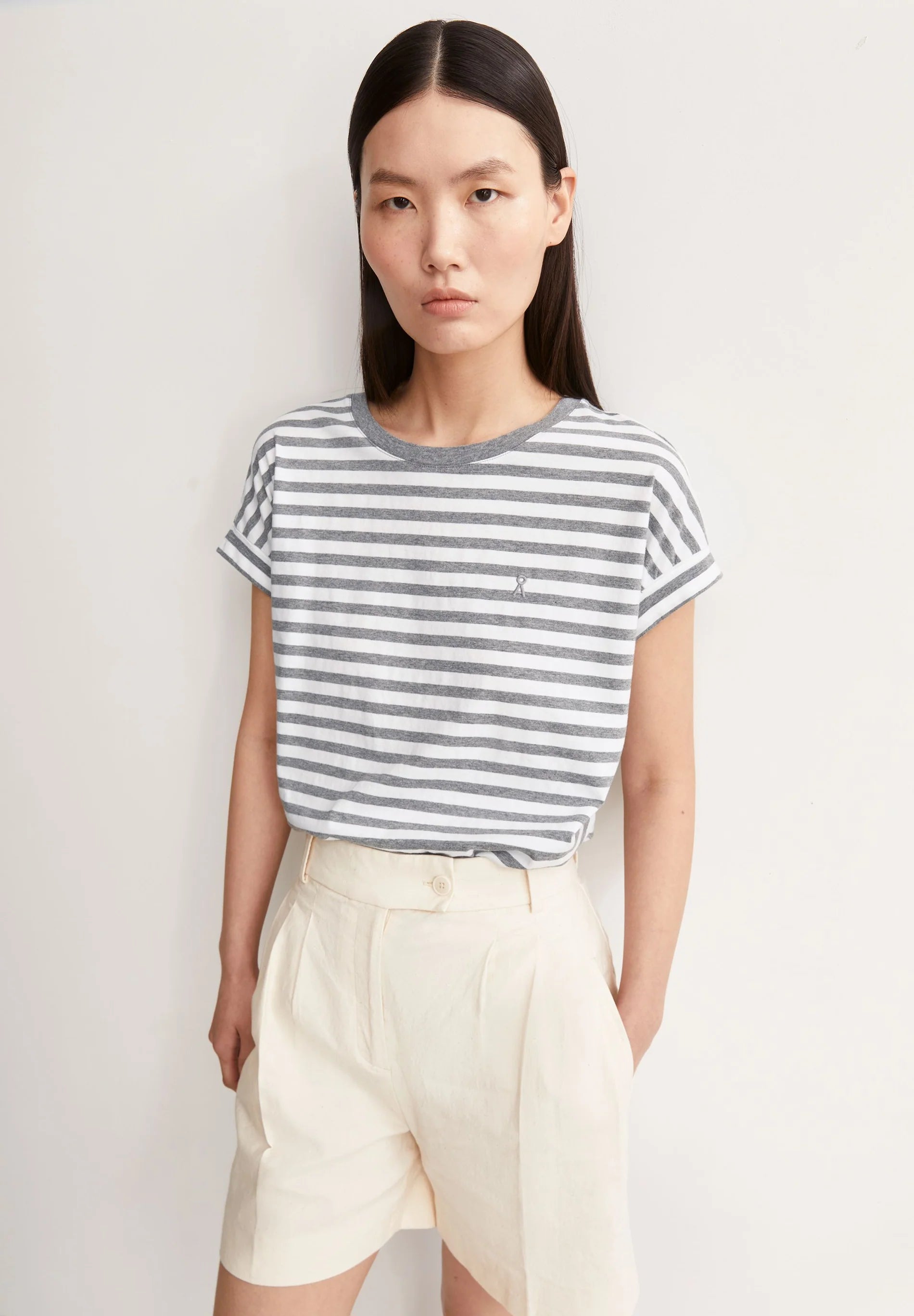 ARMEDANGELS | Idaara Stripes - White + Silver Melange