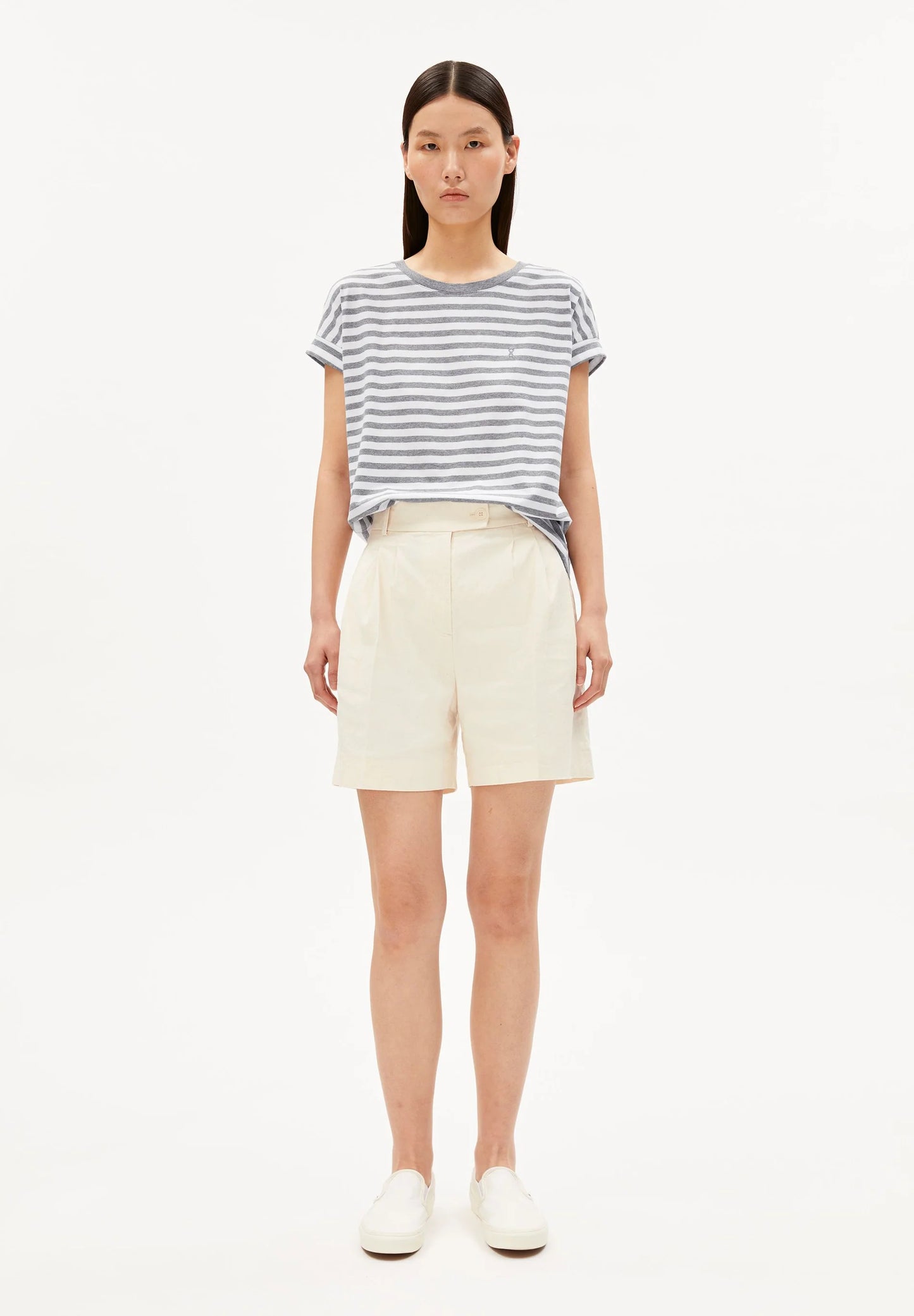 ARMEDANGELS | Idaara Stripes - White + Silver Melange