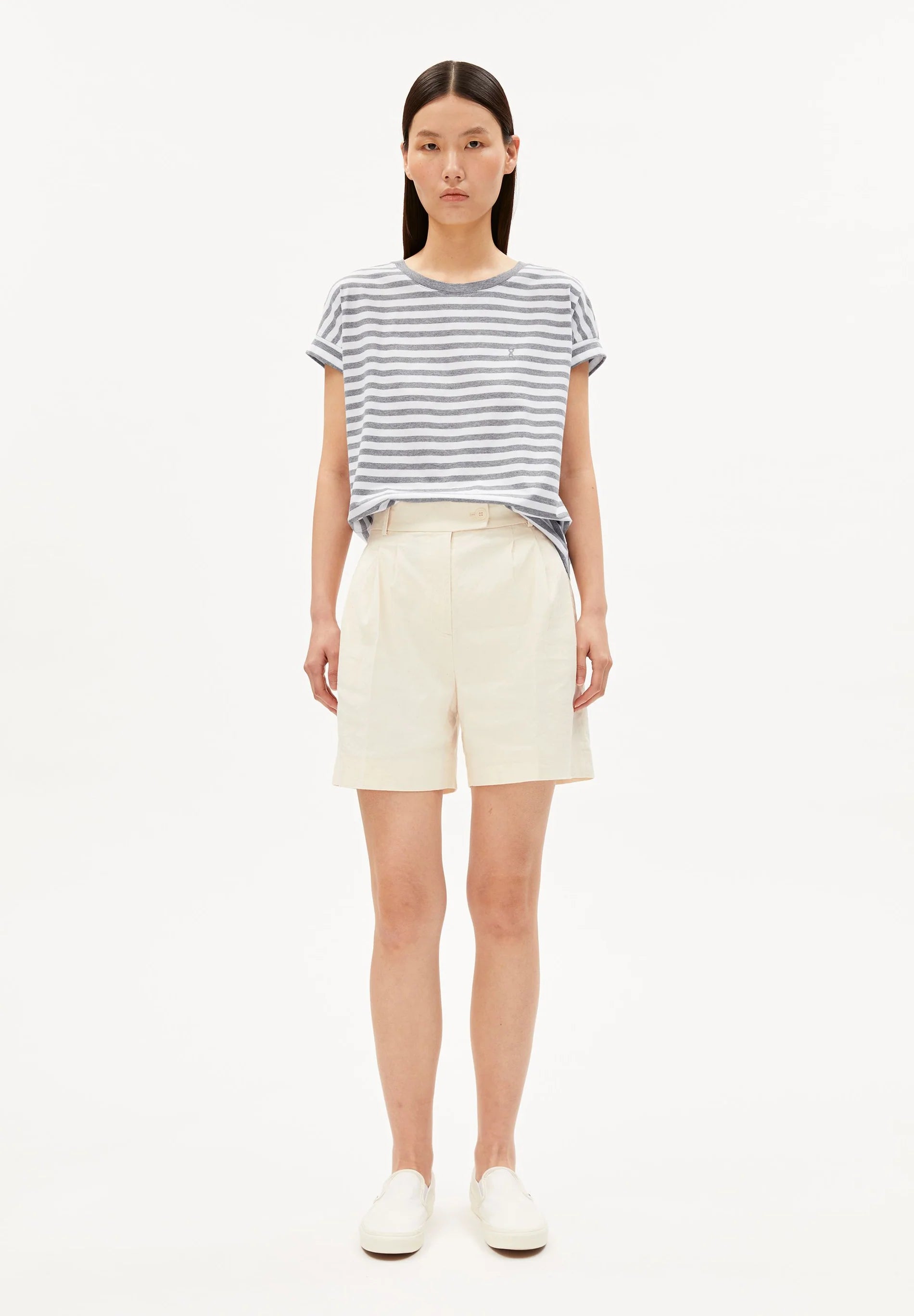 ARMEDANGELS | Idaara Stripes - White + Silver Melange