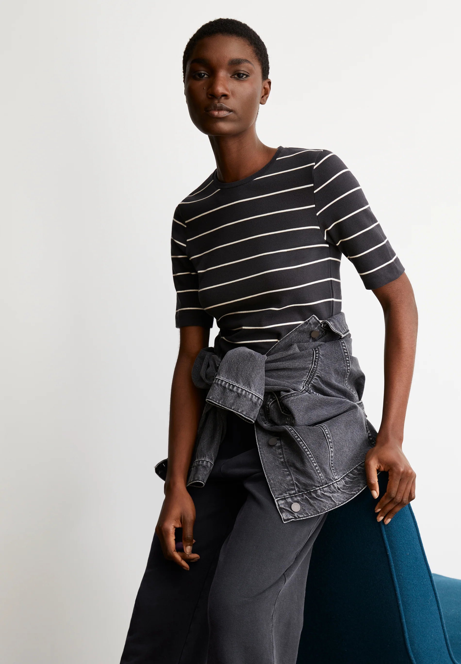 ARMEDANGELS | Jaanisara Fine Stripes Shirts -  Dark Steel/Oatmilk