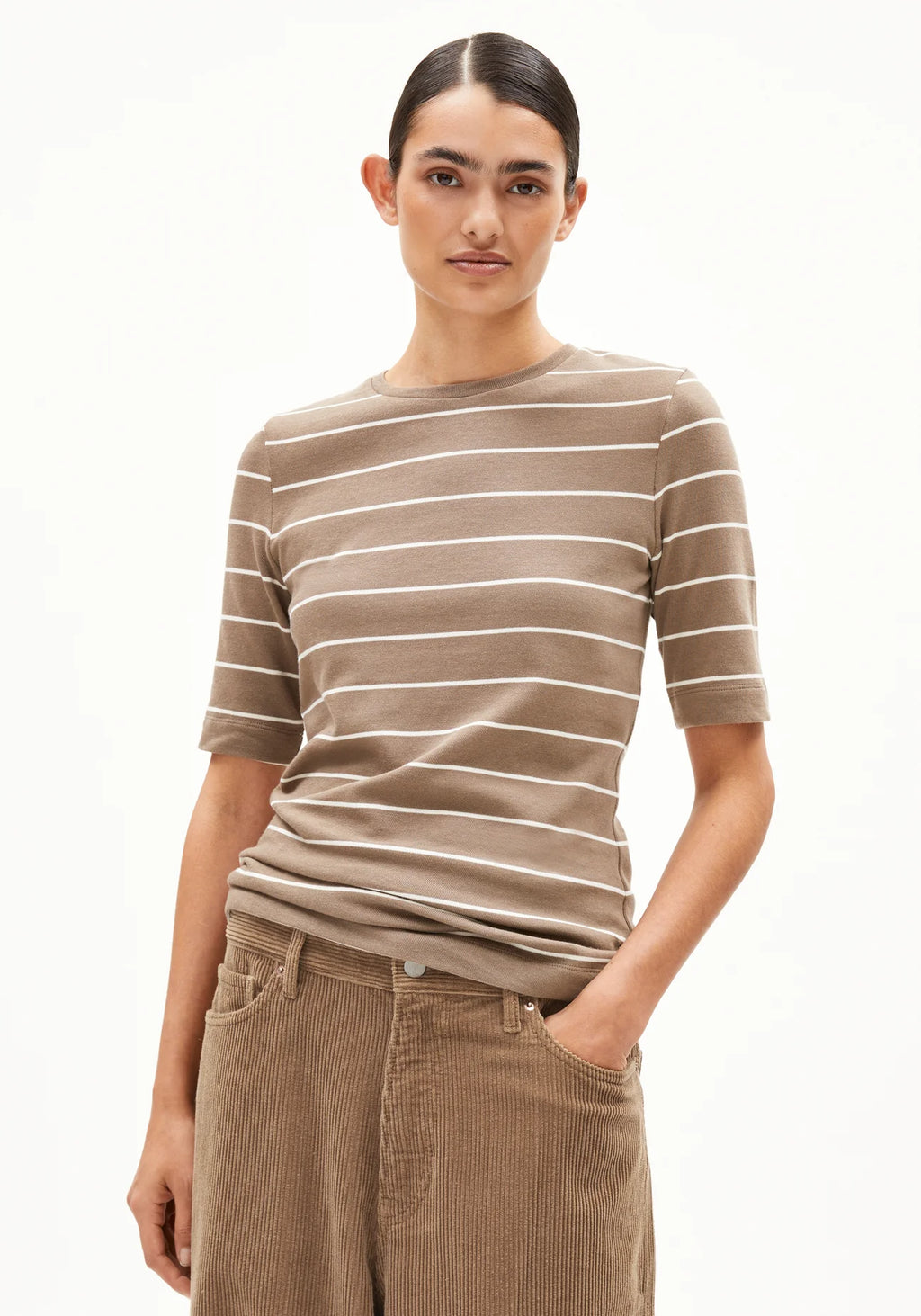 ARMEDANGELS | Jaanisara Fine Stripes Shirts -  Walnut Cream-Oatmilk