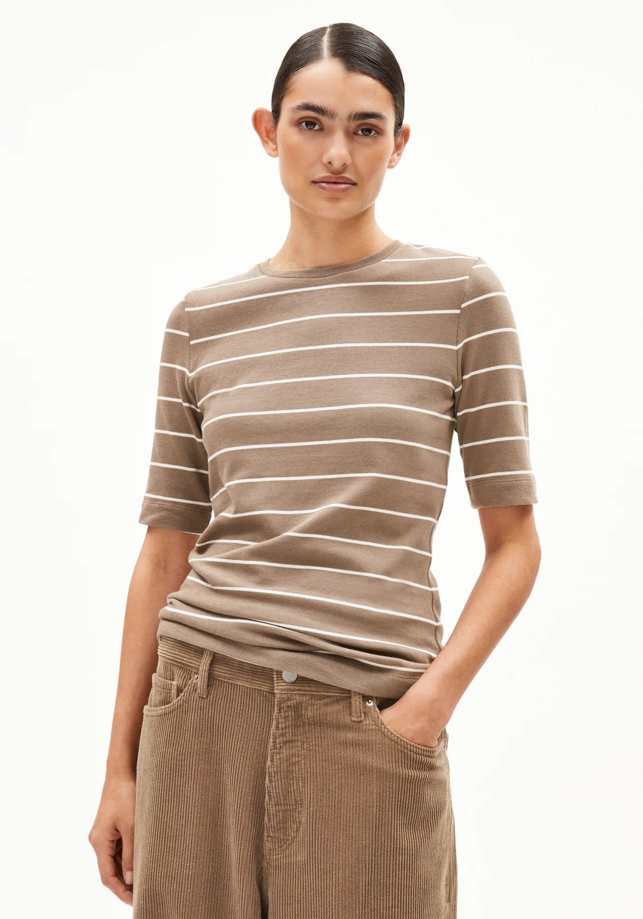 ARMEDANGELS | Jaanisara Fine Stripes Shirts -  Walnut Cream-Oatmilk