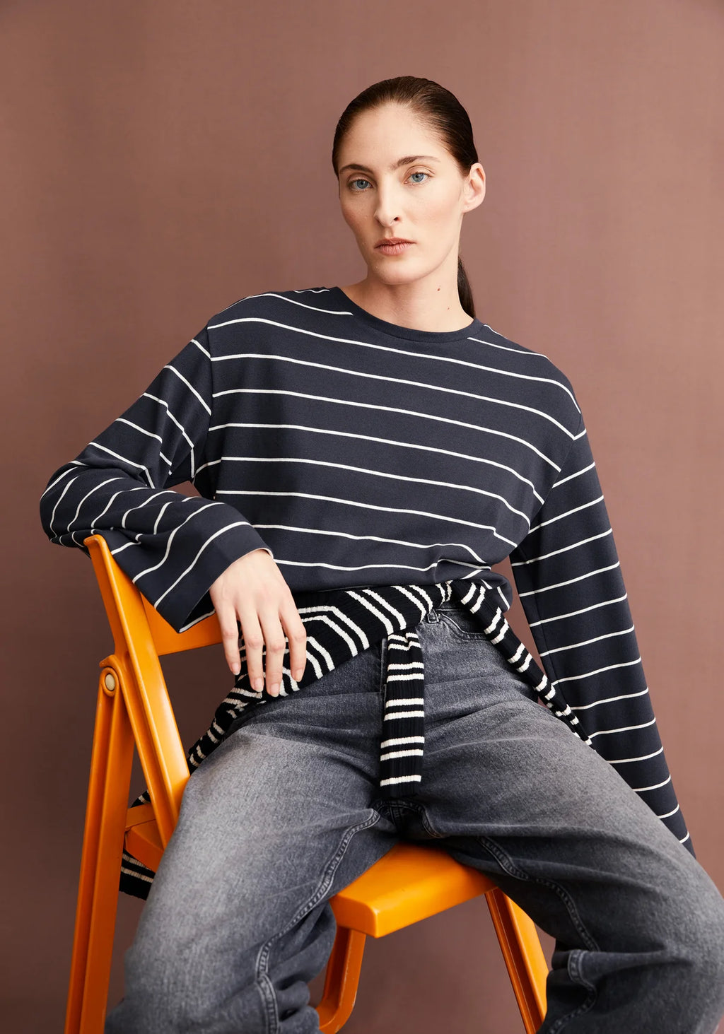 ARMEDANGELS | Marynaa Fine Striped Shirt - Dark Steel / Oatmilk