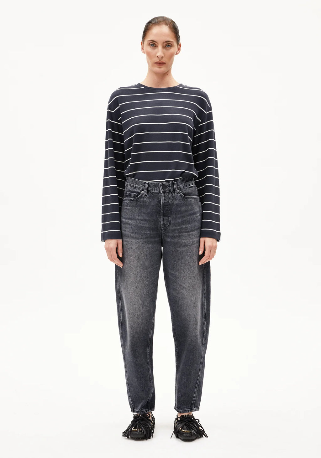 ARMEDANGELS | Marynaa Fine Striped Shirt - Dark Steel / Oatmilk