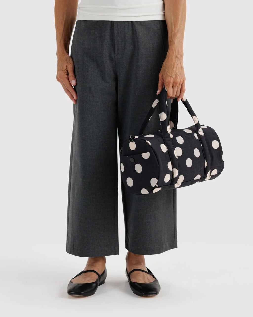 Baggu | Nylon Duffle Bag - Black and Cream Polka Dot