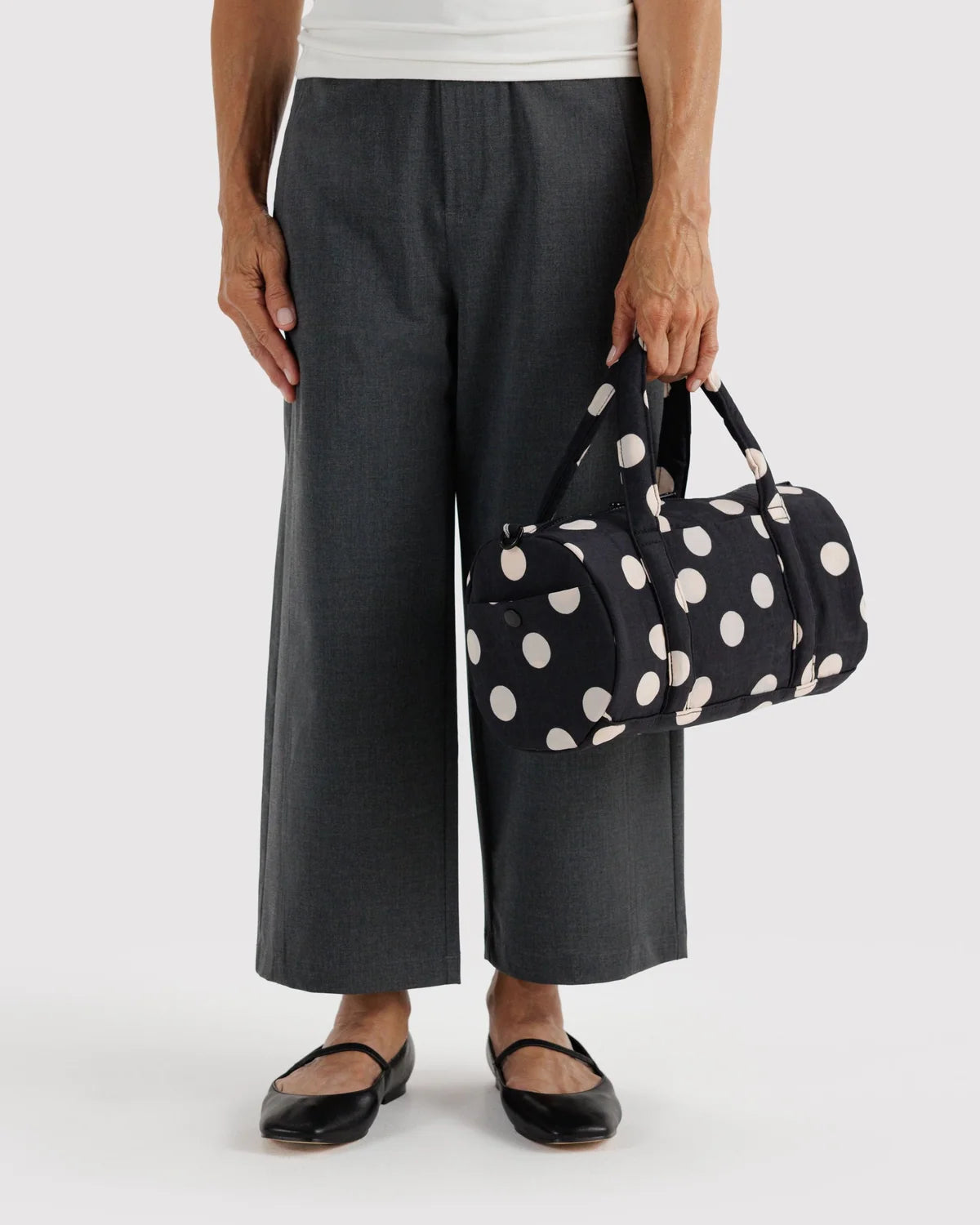 Baggu | Nylon Duffle Bag - Black and Cream Polka Dot