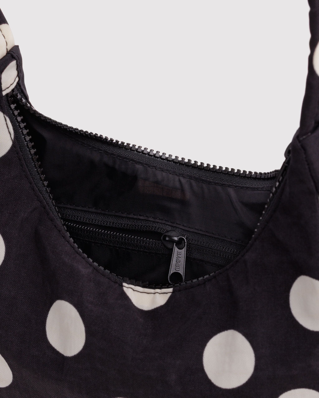 Baggu | Mini Nylon Shoulder Bag - Black and Cream Polka Dot