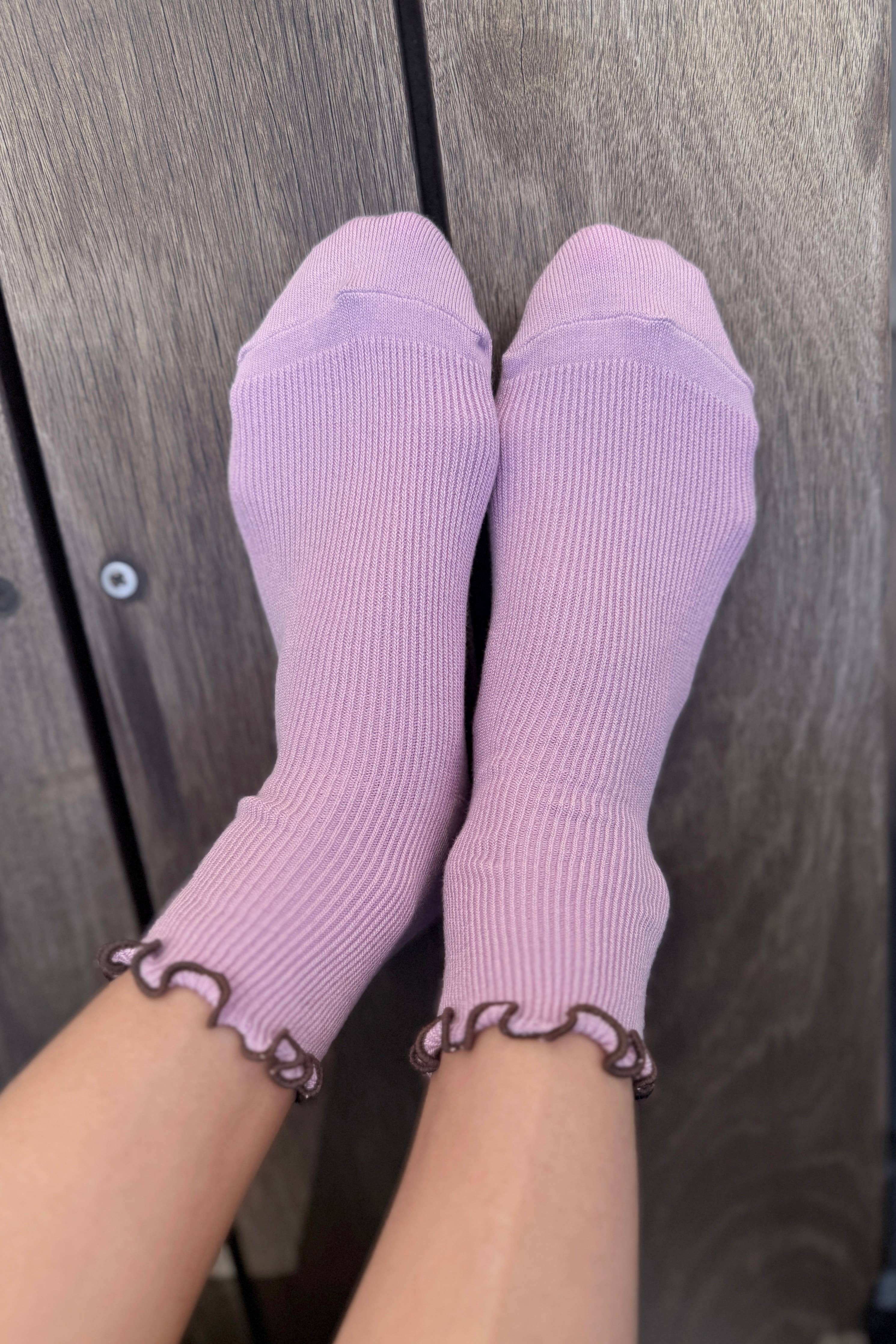 Le Bon Shoppe | The Petite Ruffled Modal Socks - Lilaic/ Brown