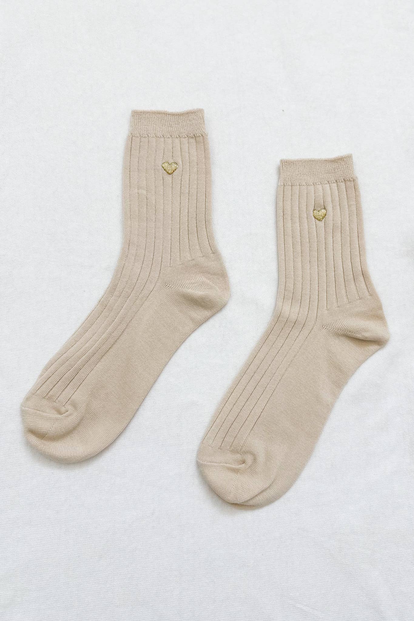 Le Bon Shoppe | Embroidered Her Socks - French Vanilla + Gold Heart