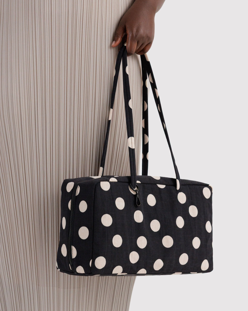 Baggu | Medium Nylon Bowler Bag - Black and Cream Polka Dot