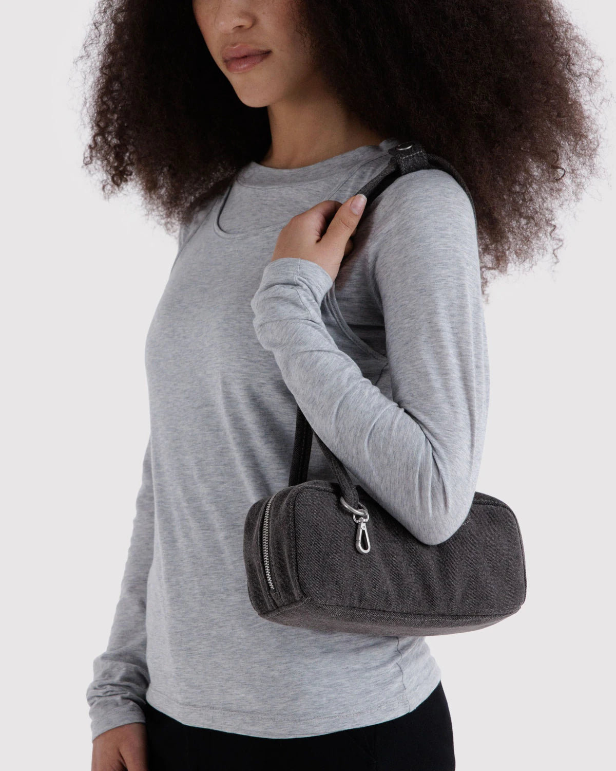 Baggu | Small Denim Bowler Bag - Washed Black Denim
