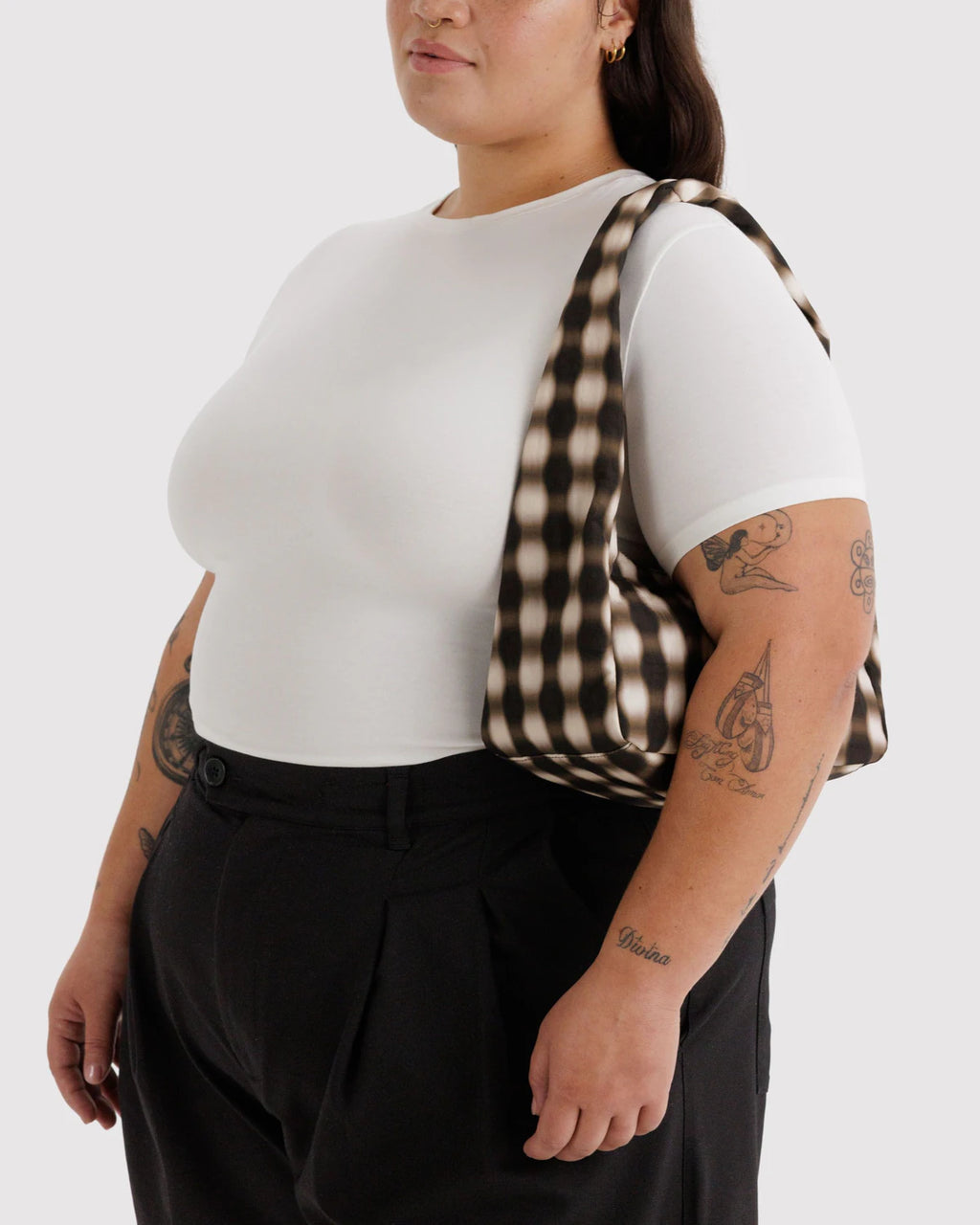 Baggu | Small Nylon Meringue Bag - Blurred Gingham Brown