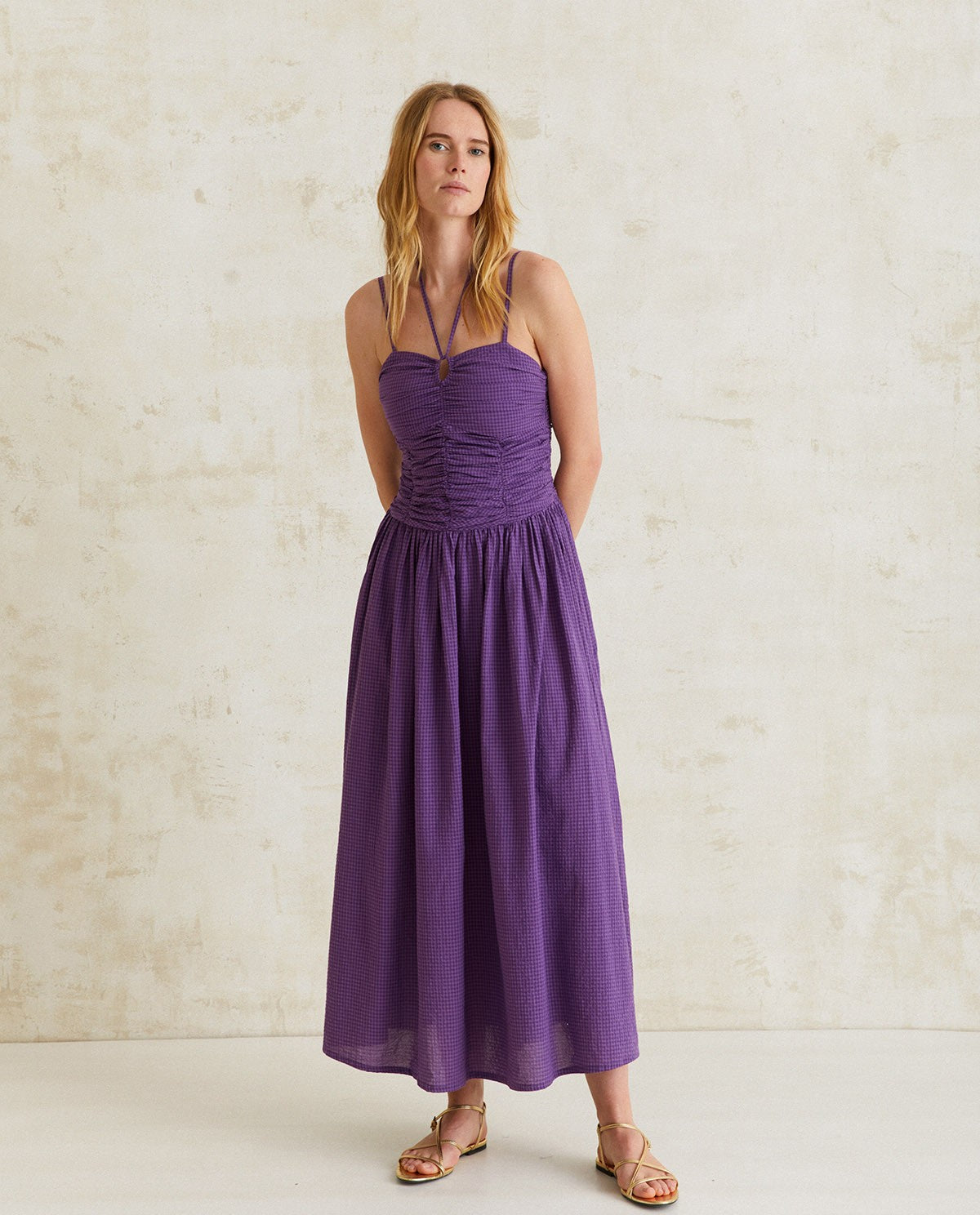 Yerse | Long Draped Dress - Purple