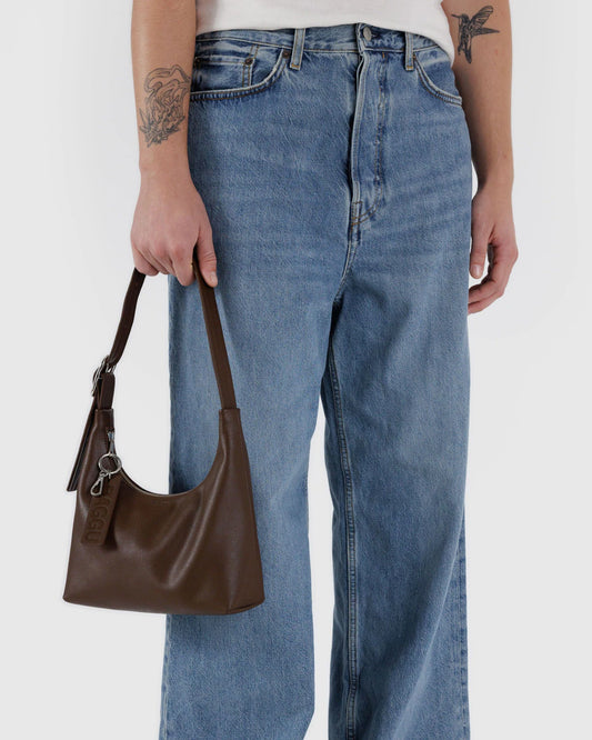 Baggu | Mini Recycled Leather Shoulder Bag - Brown