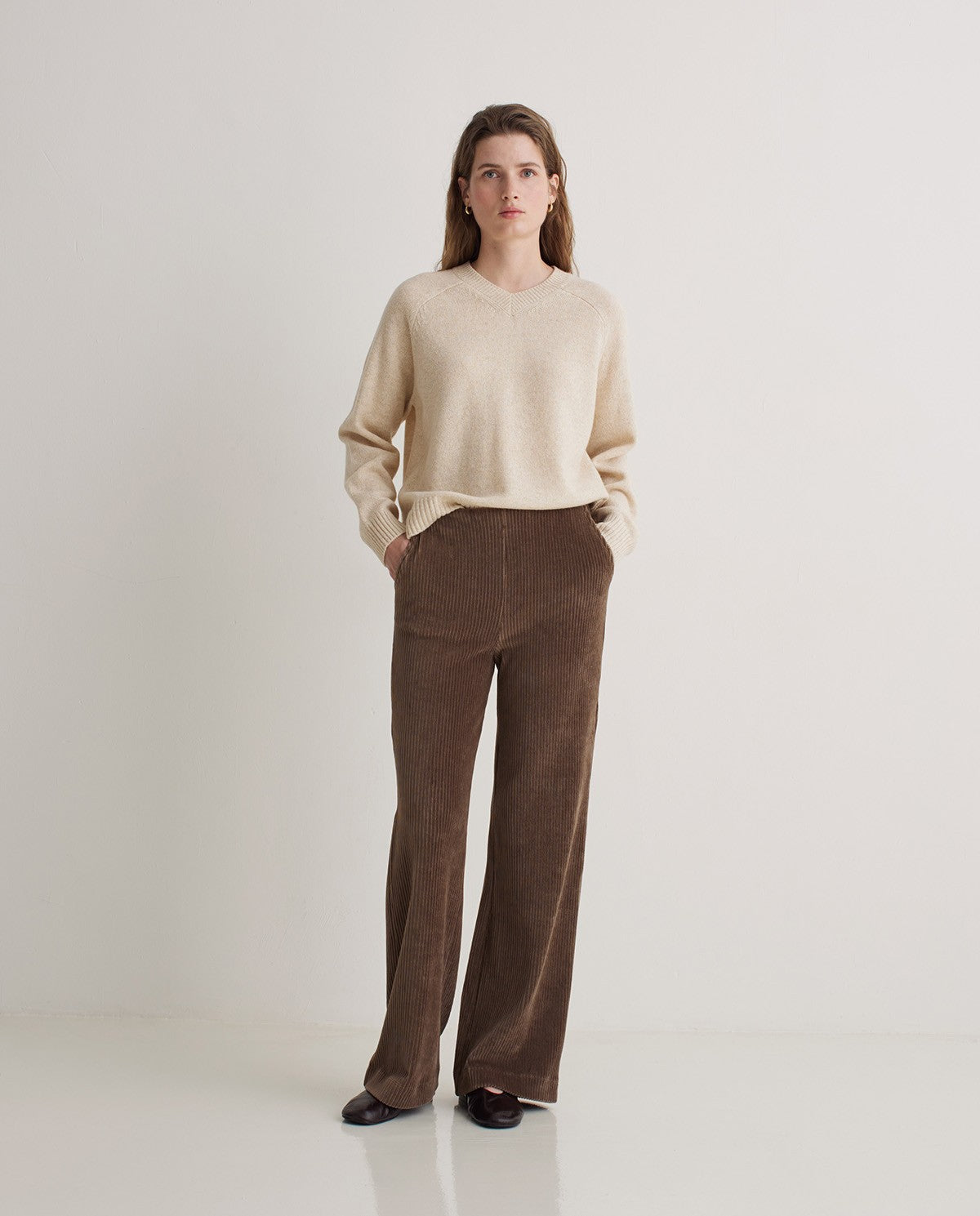 Yerse | Wide Corduroy Trousers - Taupe