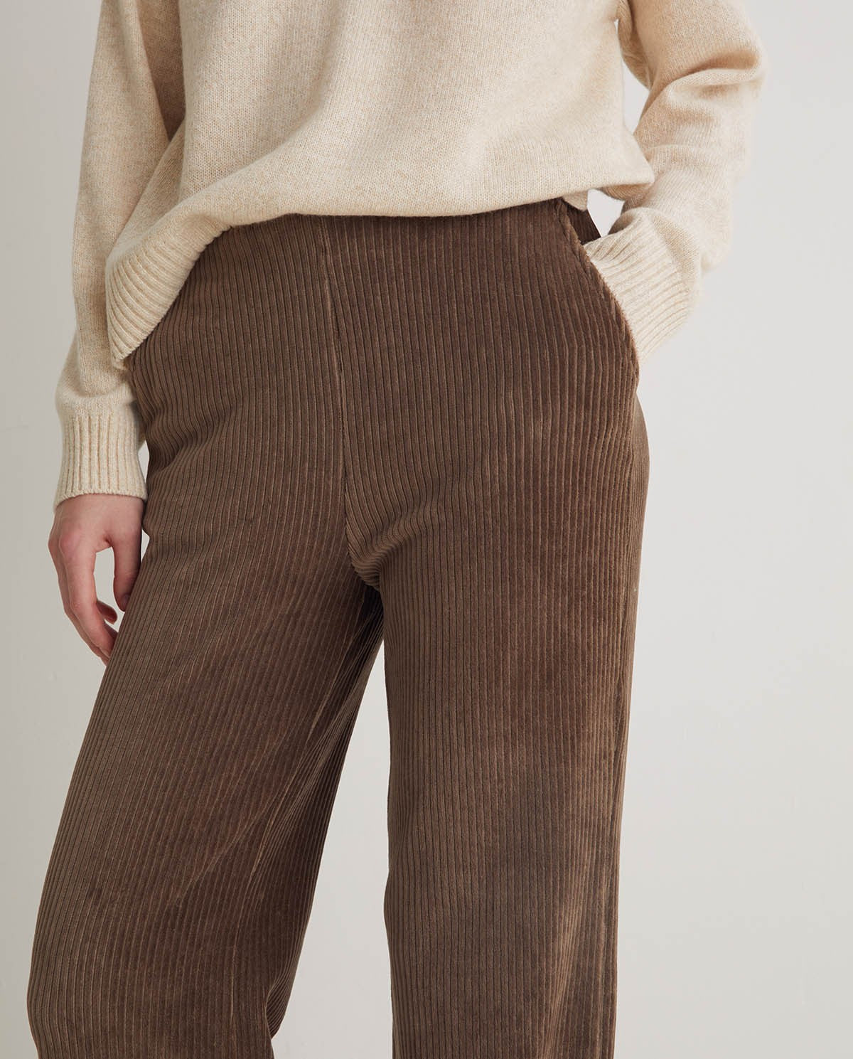 Yerse | Wide Corduroy Trousers - Taupe