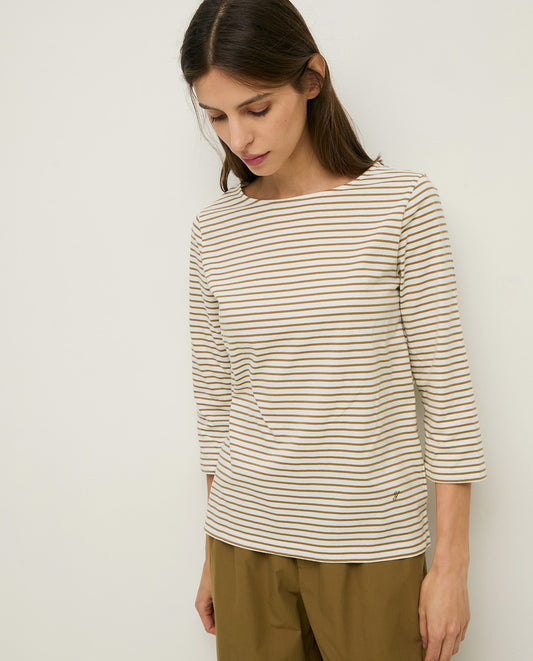 Yerse | Striped Basic Tee Boat Neck - Hunter Green