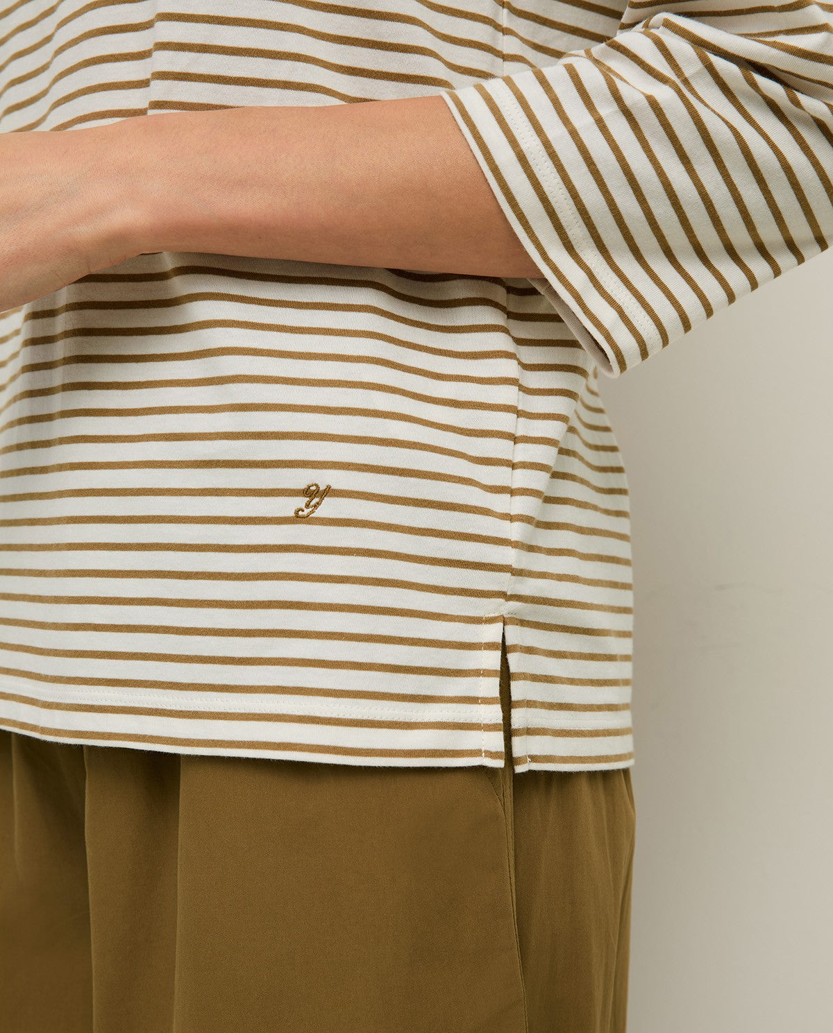 Yerse | Striped Basic Tee Boat Neck - Hunter Green