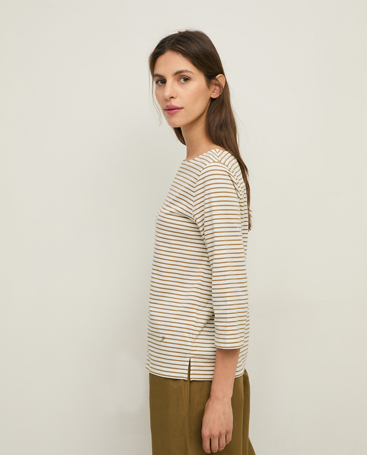 Yerse | Striped Basic Tee Boat Neck - Hunter Green