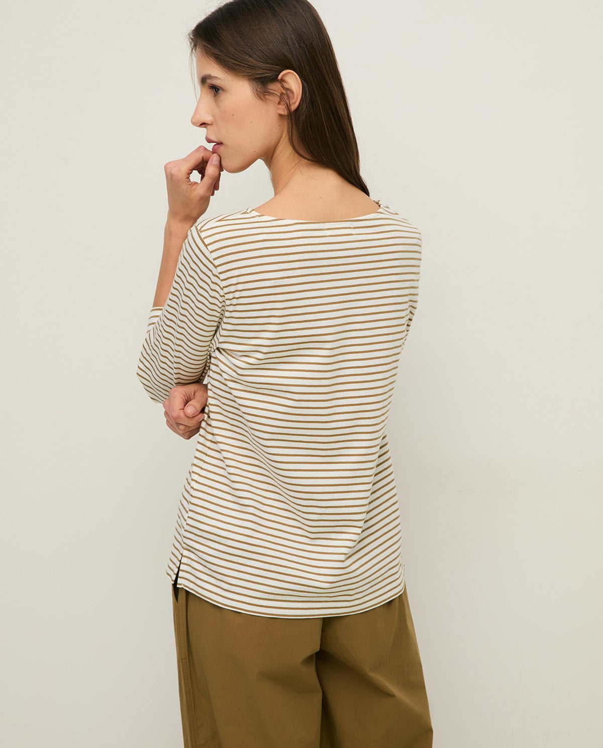 Yerse | Striped Basic Tee Boat Neck - Hunter Green
