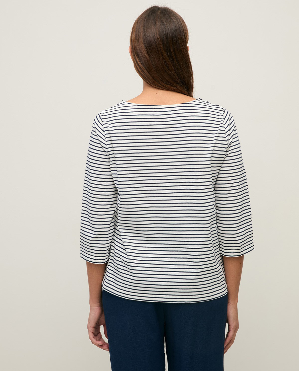 Yerse | Striped Basic Tee Boat Neck - Navy