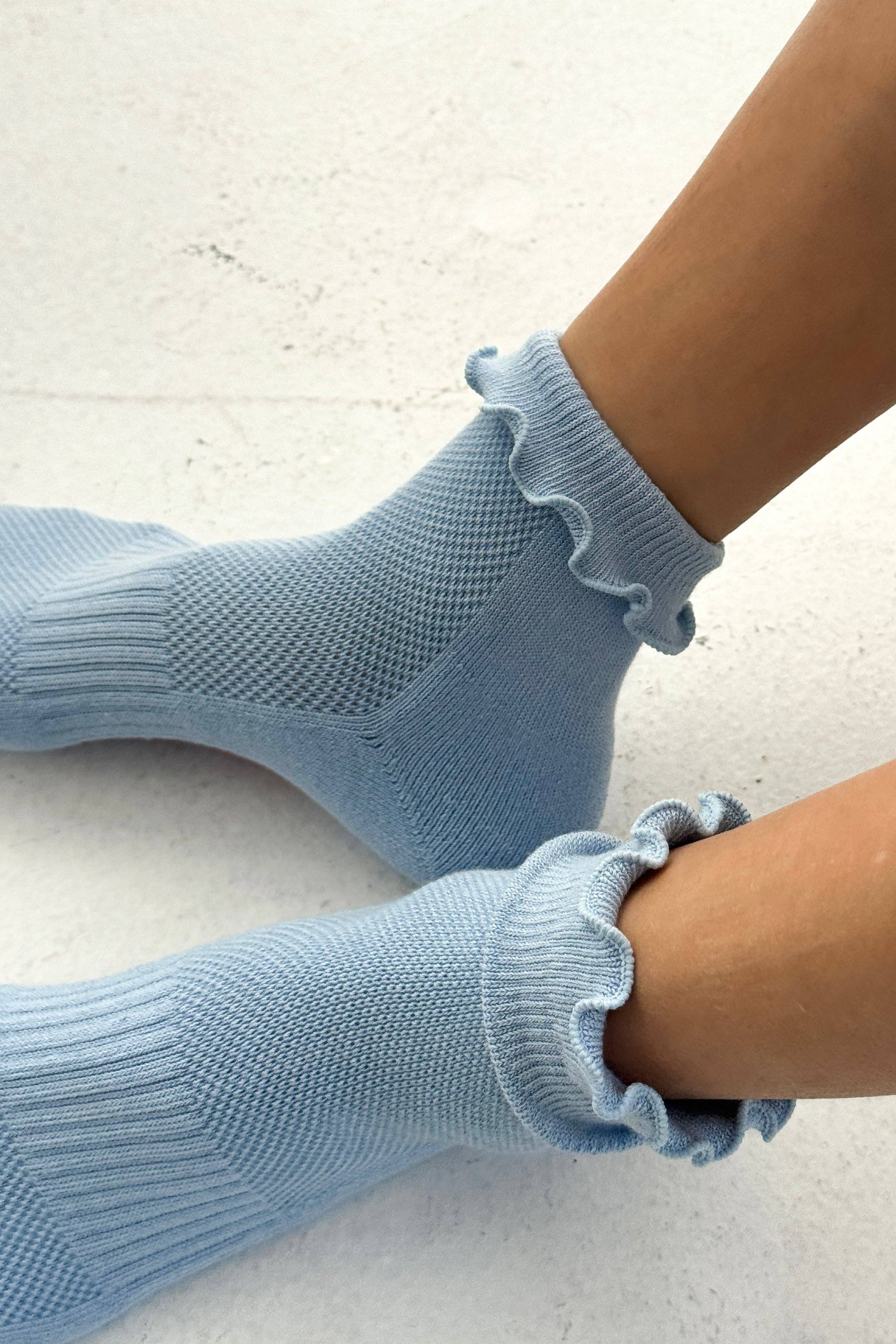 Le Bon Shoppe | Ruffled Hugger Crew Socks - Periwinkle / Red