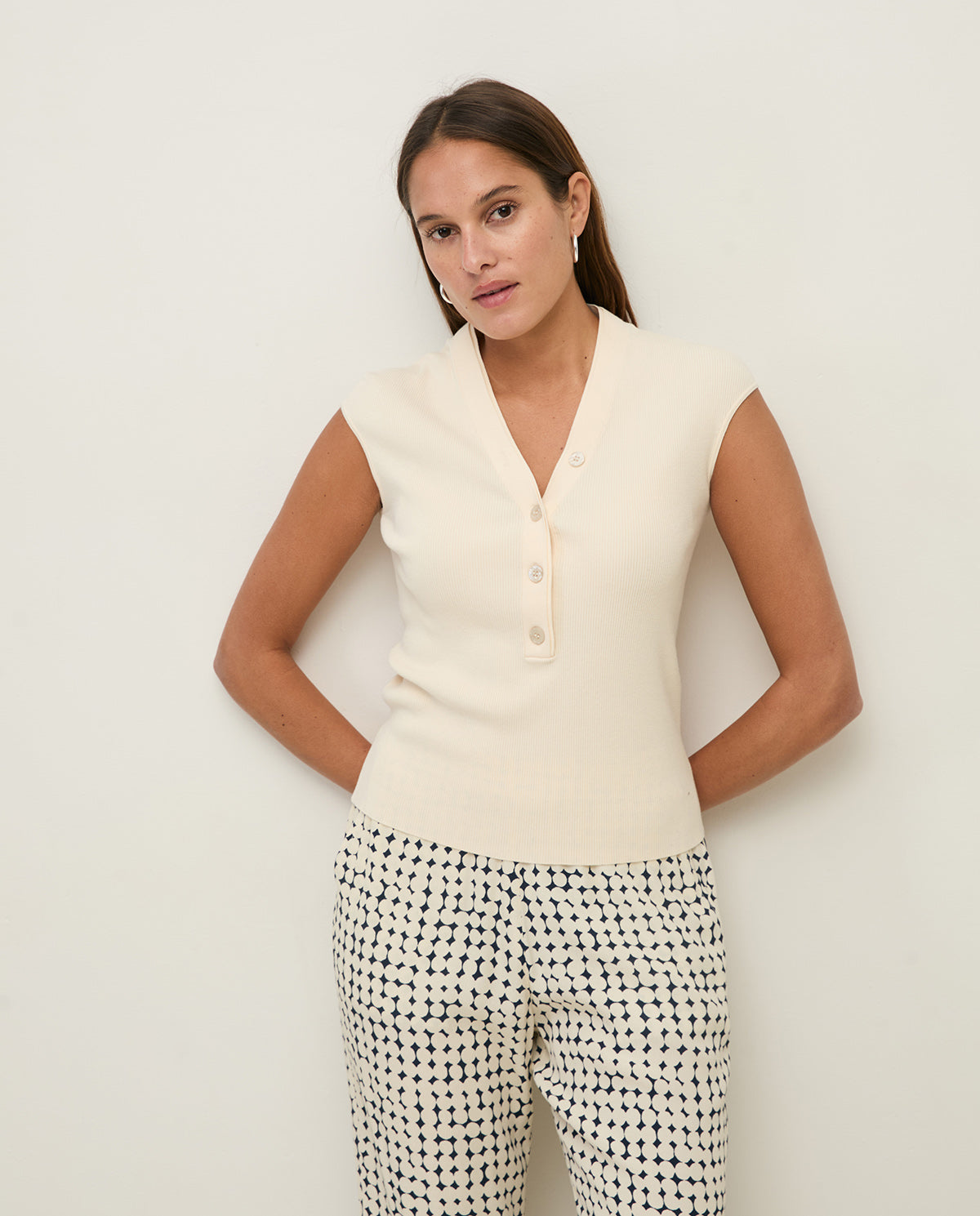 Yerse | Ribbed Top - Ecru