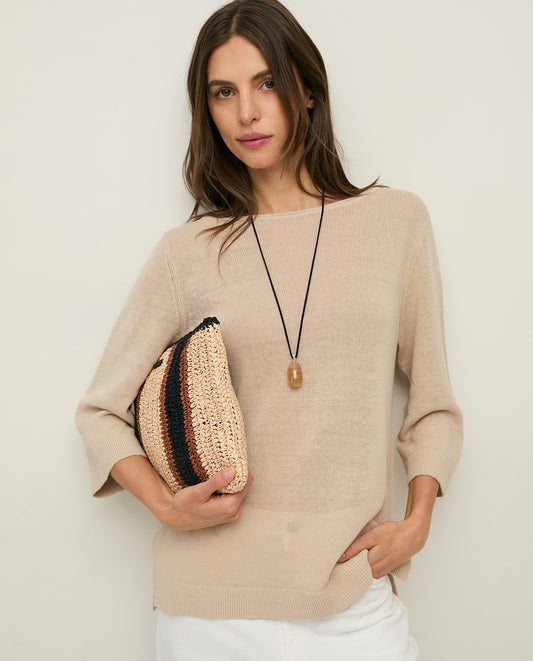 Yerse | Raffia Zip Clutch - Natural