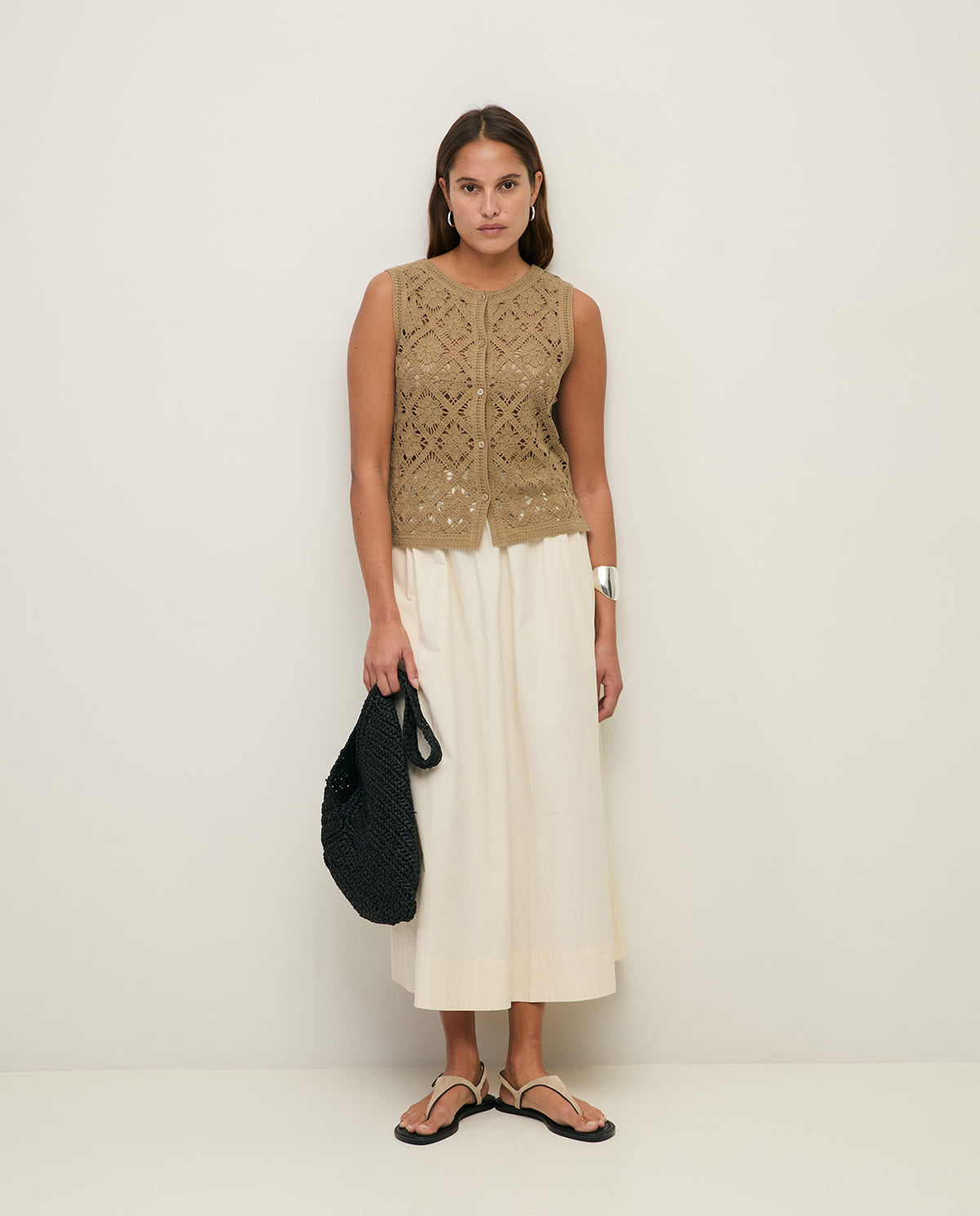 Yerse | Long Cotton Poplin Skirt - Ecru
