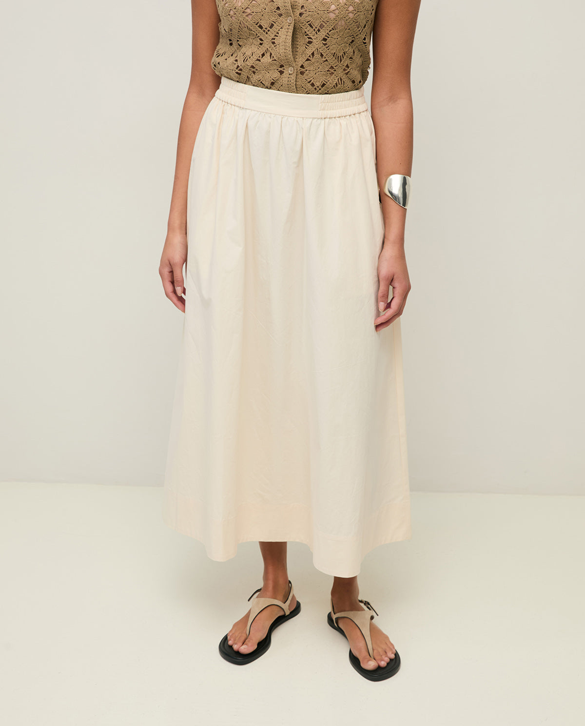 Yerse | Long Cotton Poplin Skirt - Ecru