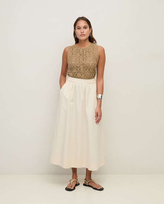 Yerse | Long Cotton Poplin Skirt - Ecru