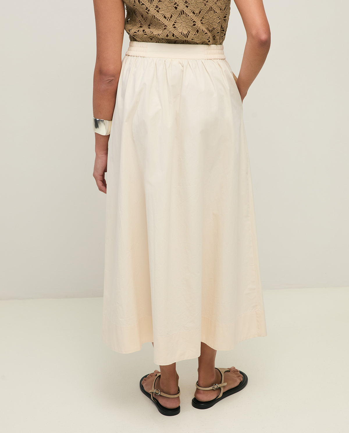 Yerse | Long Cotton Poplin Skirt - Ecru
