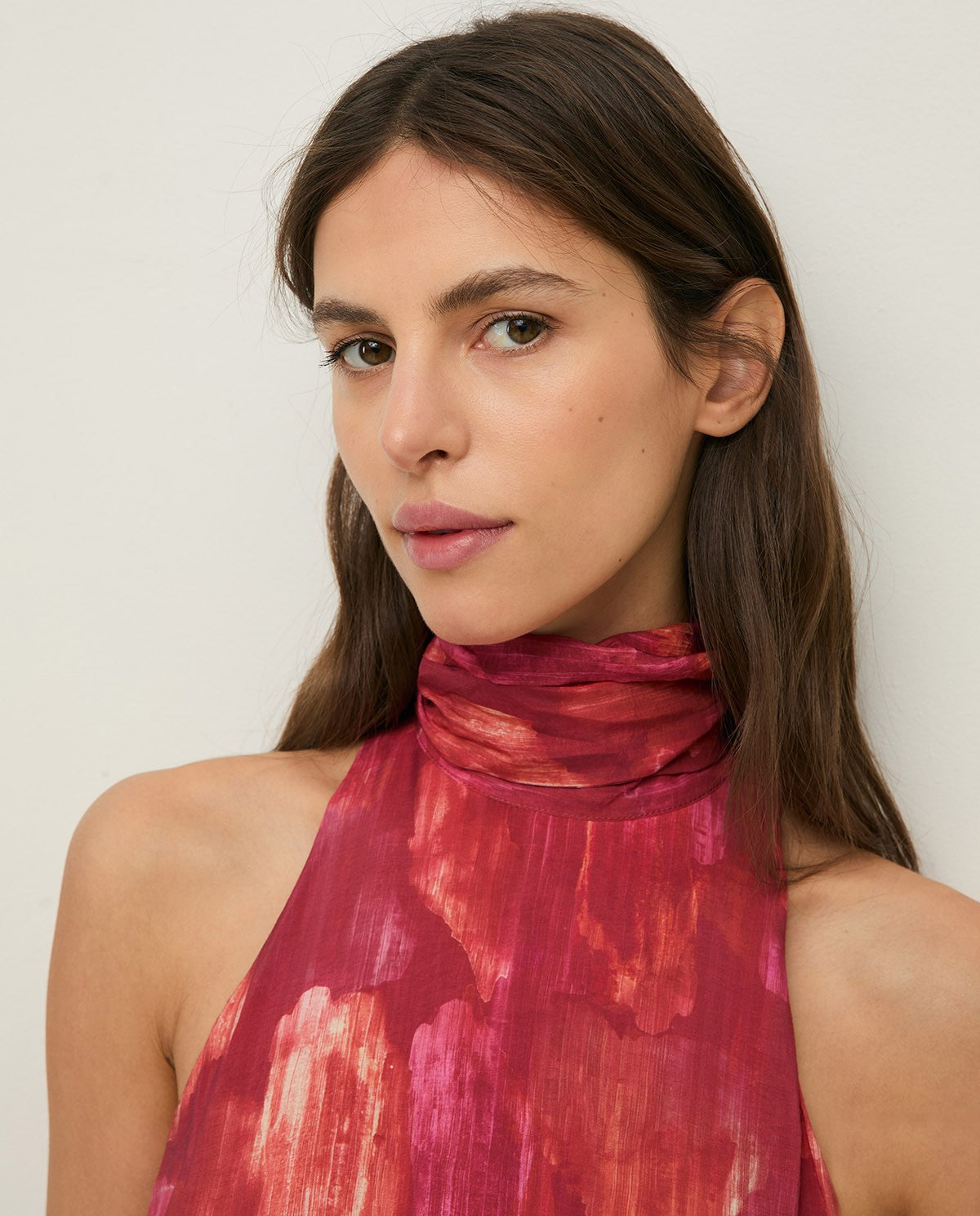 Yerse | Long Halter Dress with Bow - Red