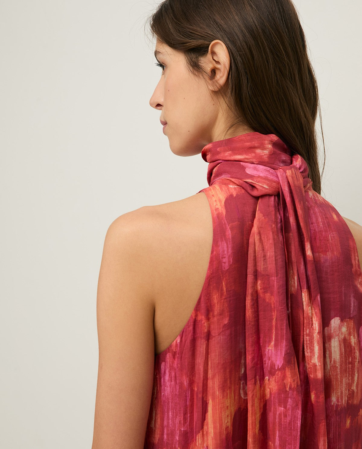 Yerse | Long Halter Dress with Bow - Red