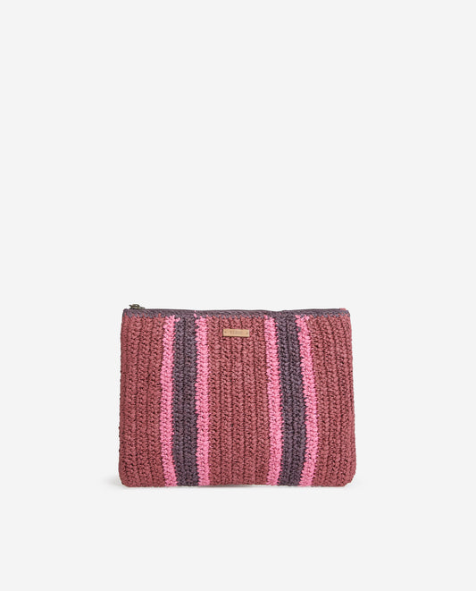 Yerse | Raffia Zip Clutch - Red