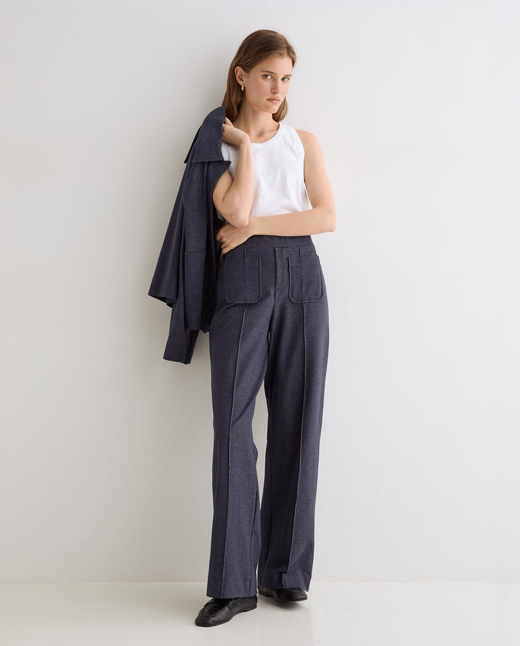 Yerse | Denim-Effect Knit Trousers - Indigo