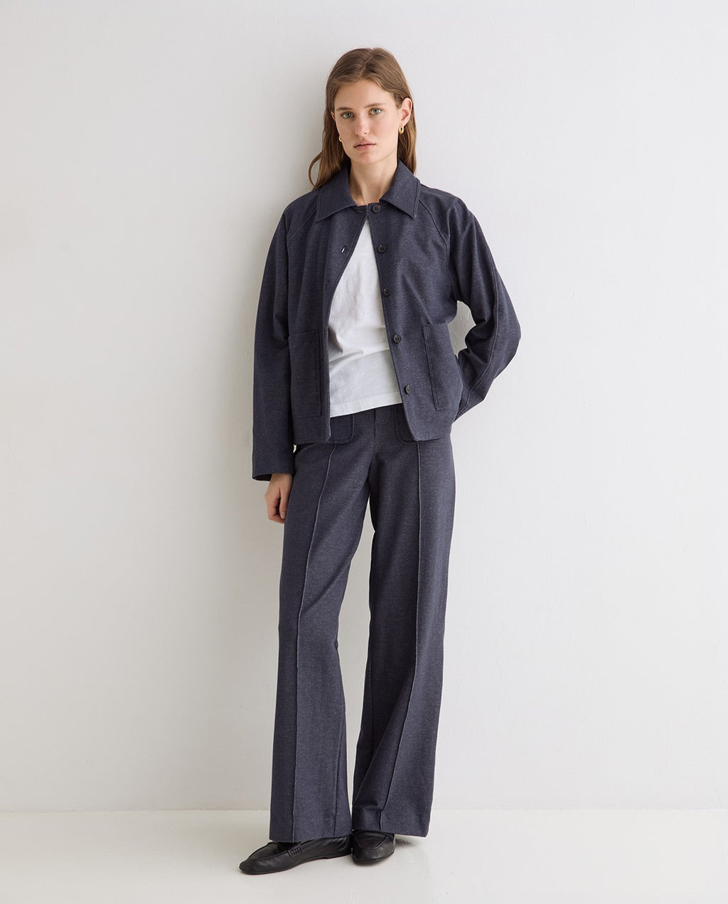Yerse | Denim-Effect Knit Trousers - Indigo