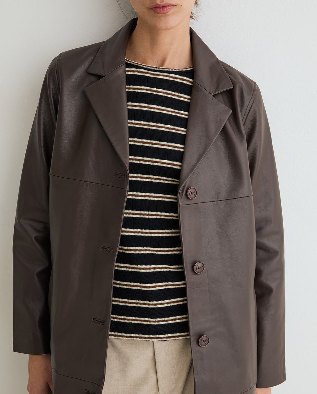 Yerse | Leather Midi Coat - Dark Brown