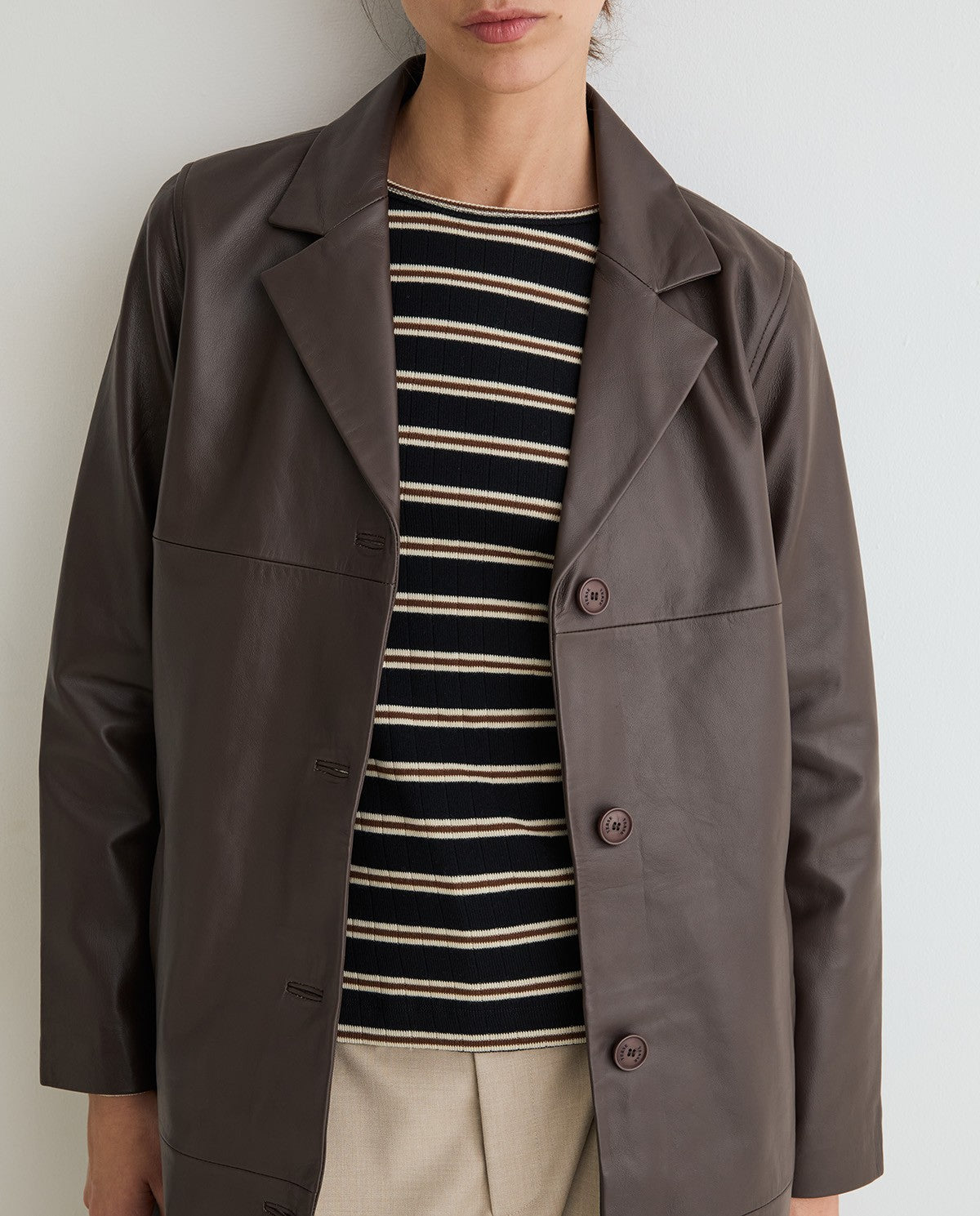 Yerse | Leather Midi Coat - Dark Brown