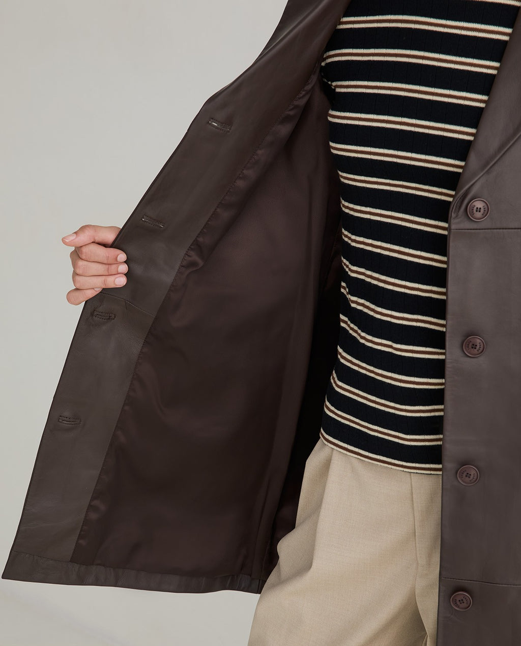 Yerse | Leather Midi Coat - Dark Brown