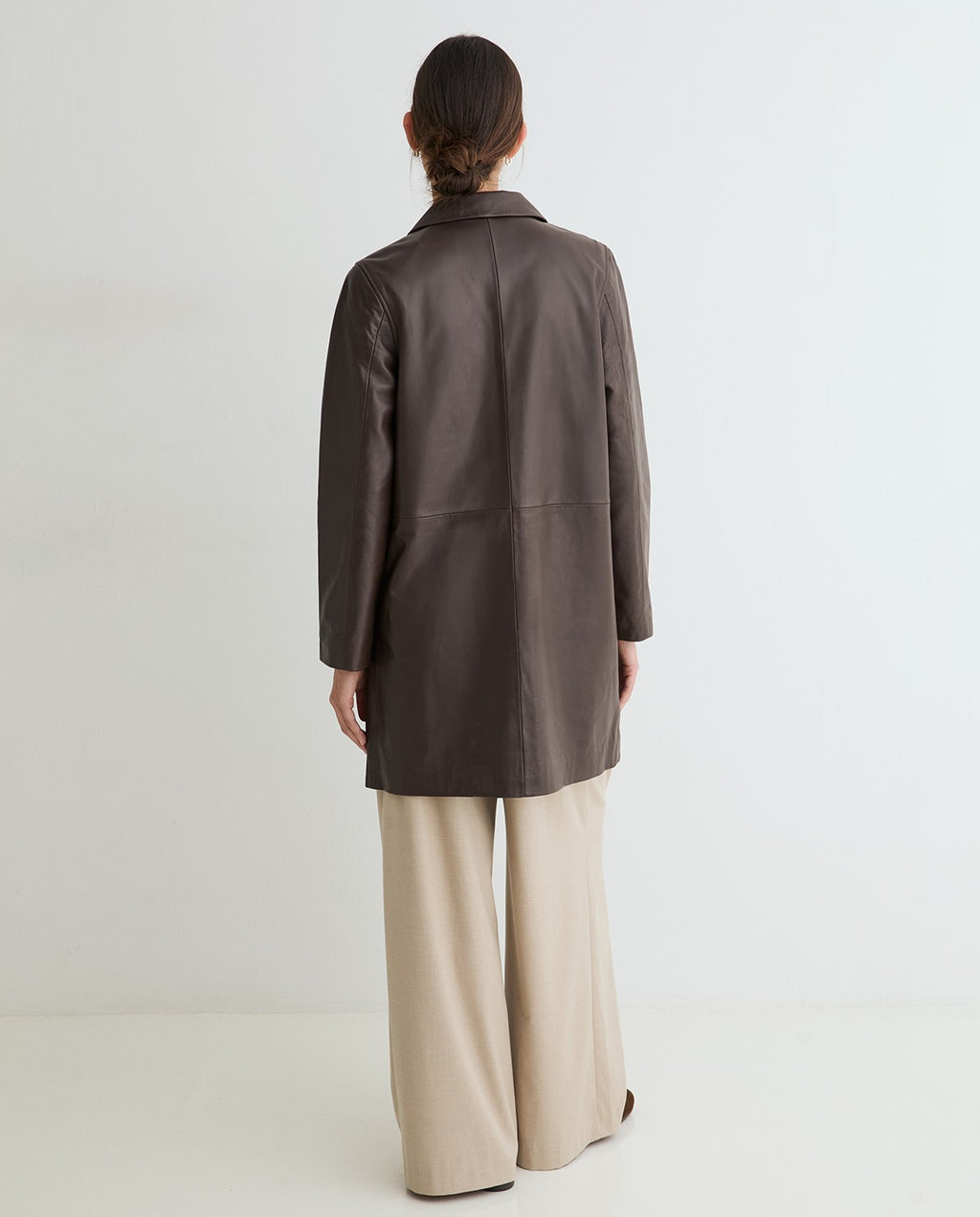 Yerse | Leather Midi Coat - Dark Brown
