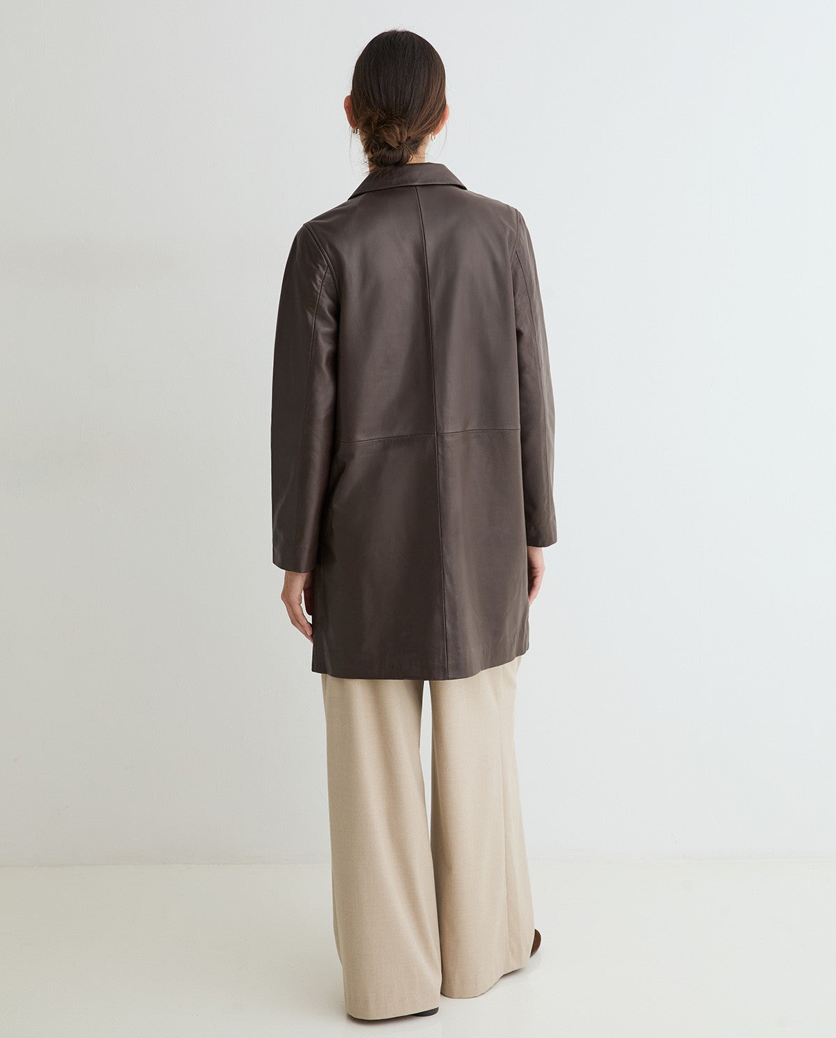 Yerse | Leather Midi Coat - Dark Brown