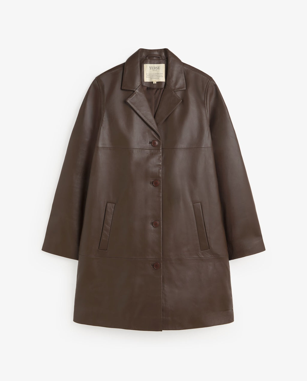 Yerse | Leather Midi Coat - Dark Brown
