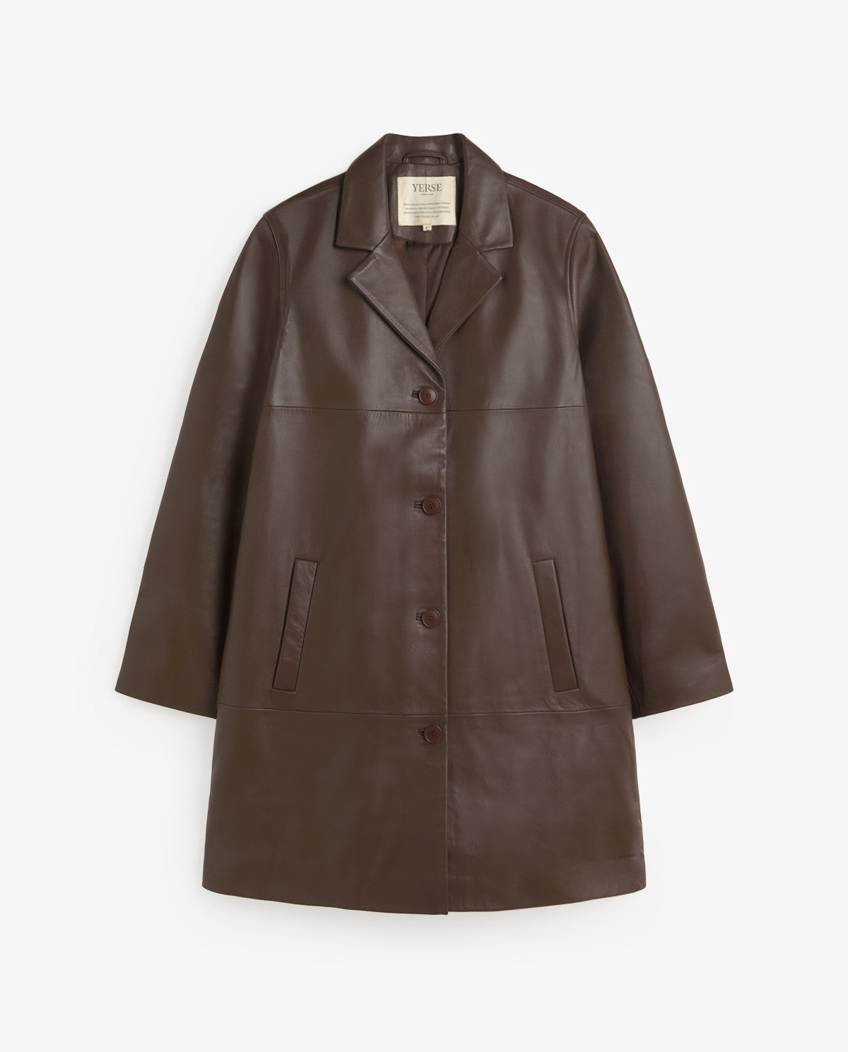 Yerse | Leather Midi Coat - Dark Brown
