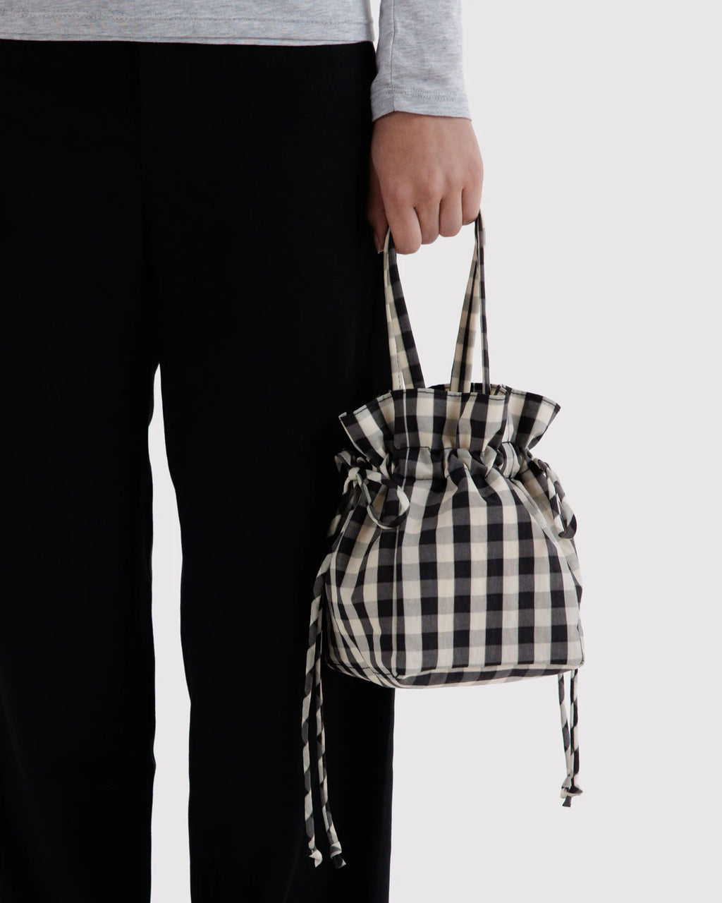 Baggu | Nylon Drawstring Bag -  Black and Cream Gingham