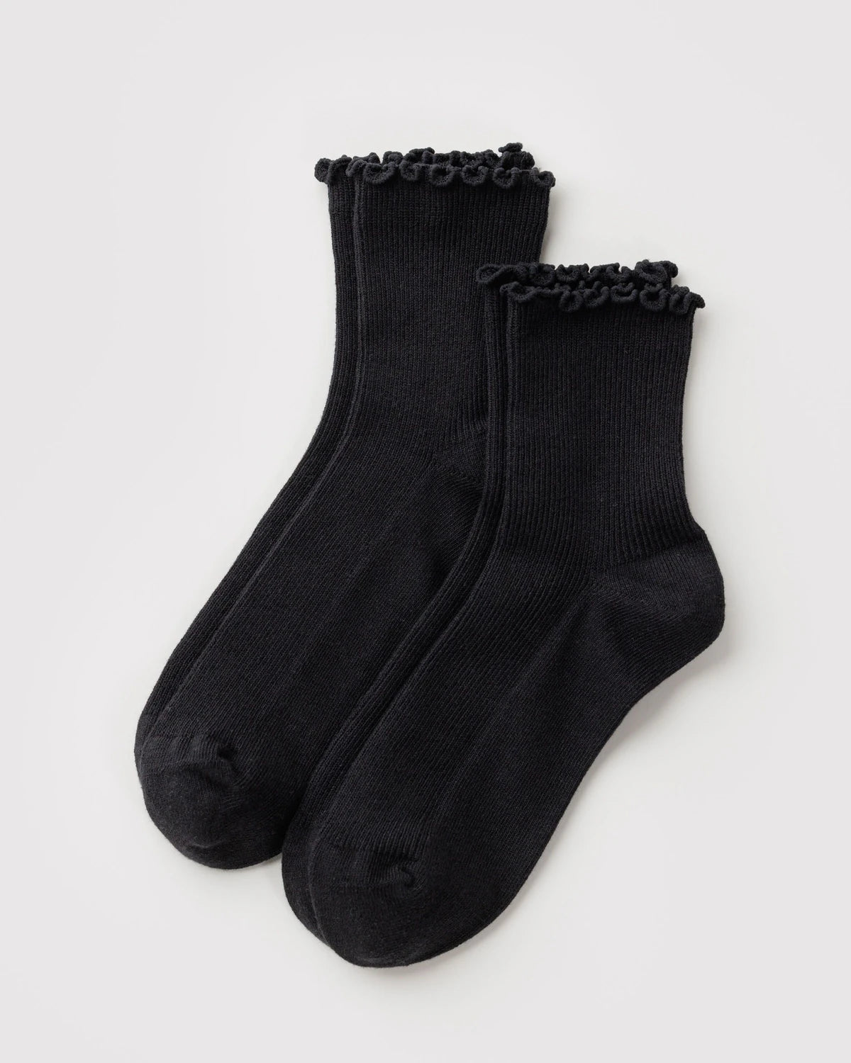 Baggu | Crew Socks - Lettuce Edge Sock Set of 2 - Black