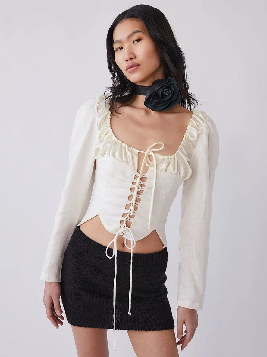 Tach | Salvia Lace Up Corset Blouse - Cream