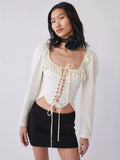 Tach | Salvia Lace Up Corset Blouse - Cream