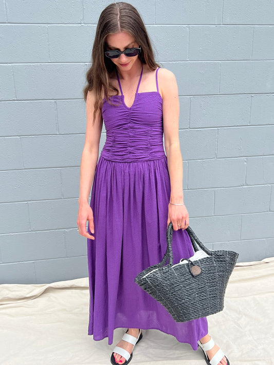 Yerse | Long Draped Dress - Purple