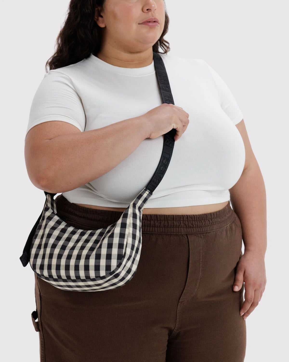 Baggu | Small Nylon Crescent Bag - Black and Cream Gingham